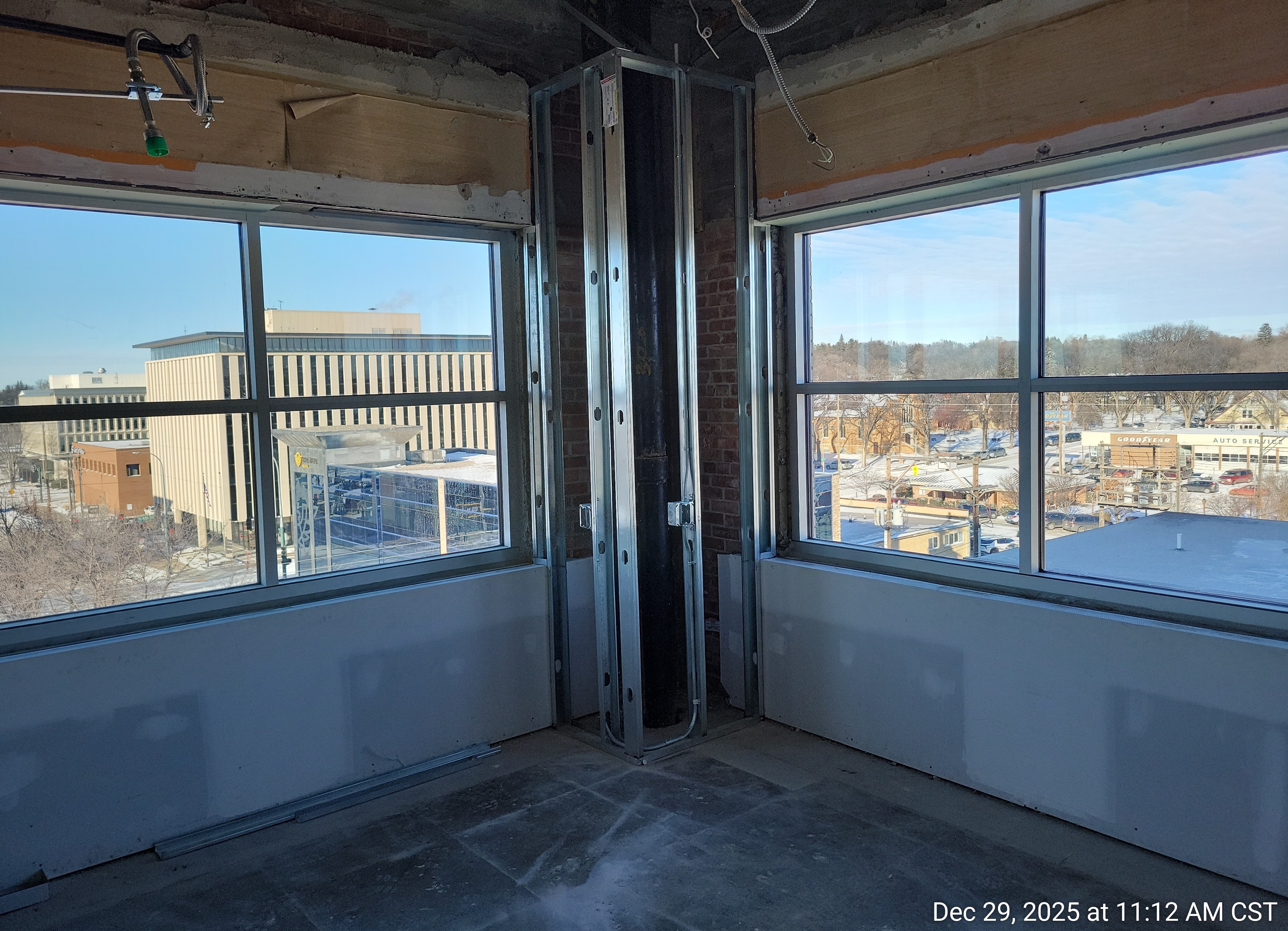 Corner office with framing and drywall