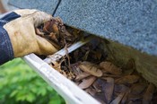 Hand Cleaning Debris from Gutter