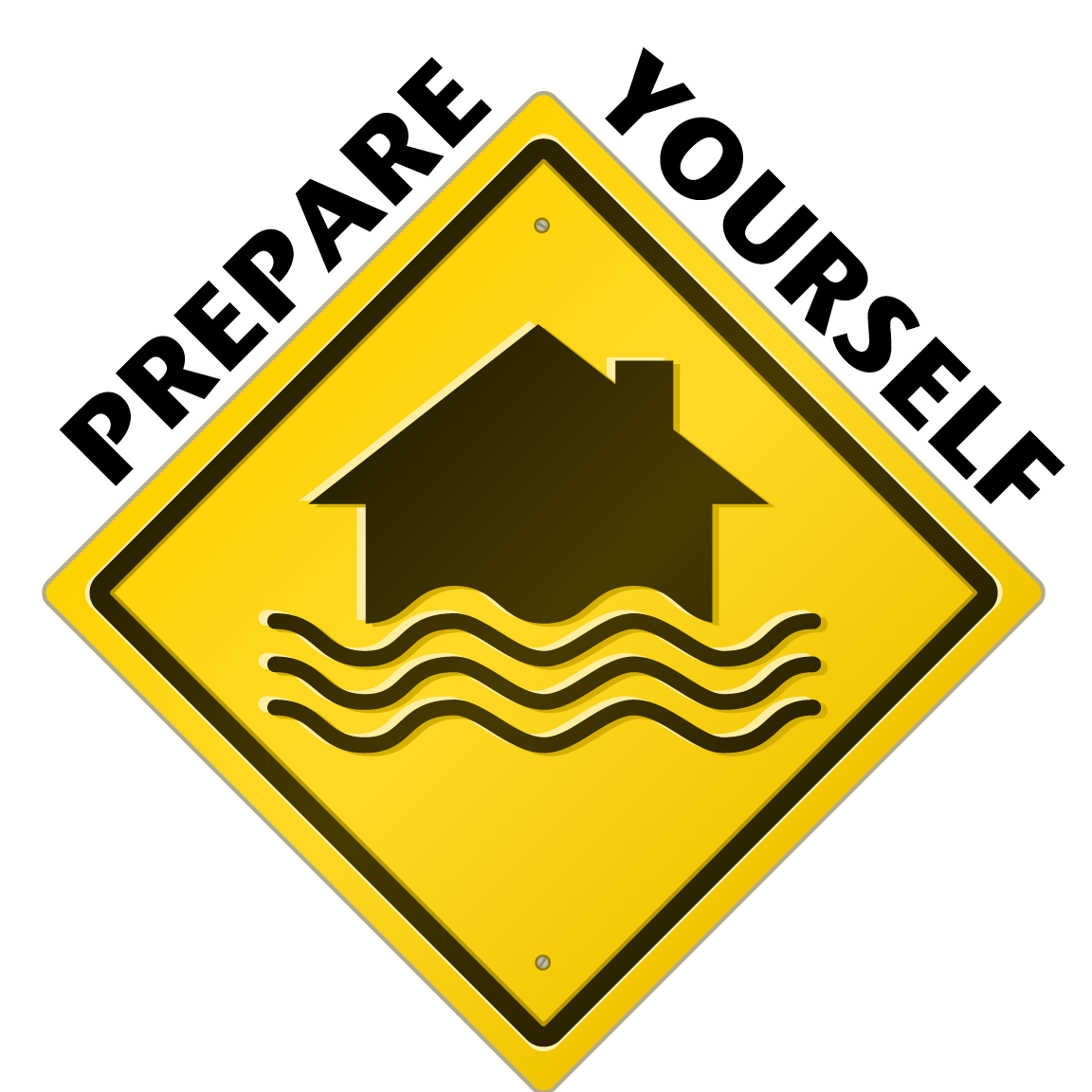 Sign showing flooding around a house